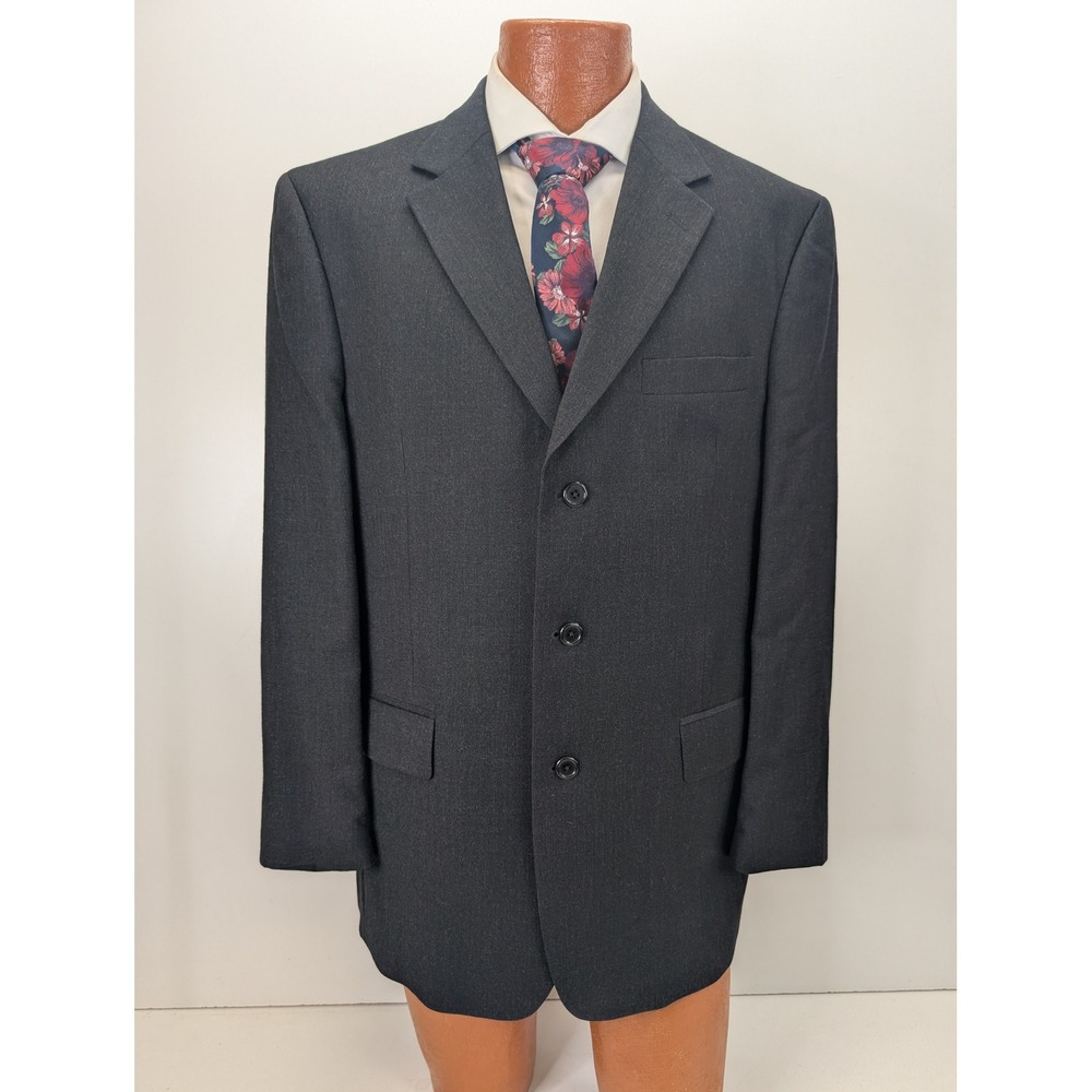 Jos A Bank Gray 100% Wool Suit Two Piece Mens 42R Regular Fit Dress Work - Picture 3 of 11